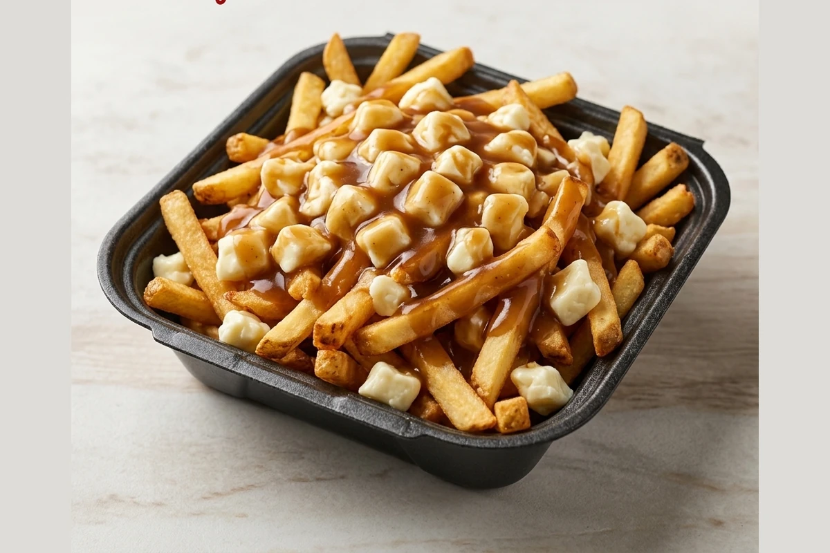 Poutine with cheese curds and gravy at Queen's Pizza & Wings in Hamilton, ON